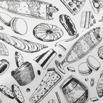 Black And White Sketch Dessert Piqué