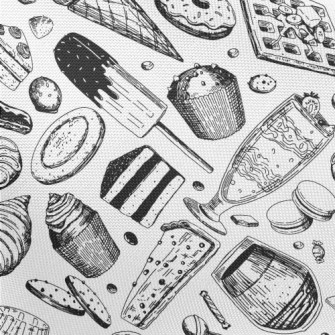 Black And White Sketch Dessert Pongee