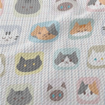 Cartoon Cat Cube Birdseye Piqué