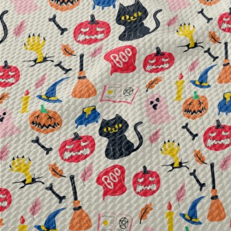 Hand Drawn Halloween Elements Birdseye Piqué