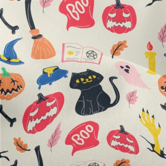 Hand Drawn Halloween Elements Lightweight Performance Linen