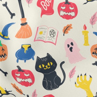 Hand Drawn Halloween Elements Lightweight Cotton Poplin