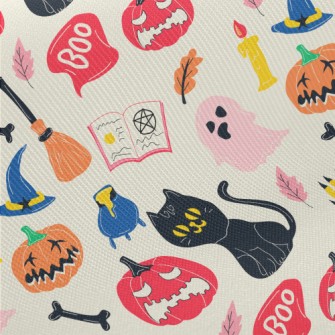 Hand Drawn Halloween Elements Midweight Cotton Poplin