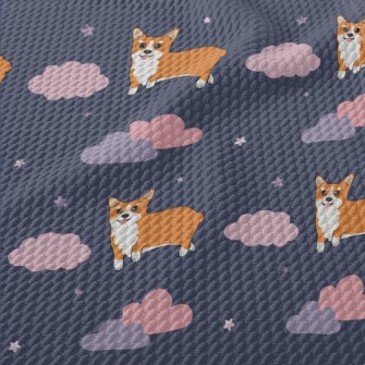 Hand Drawn Corgi In The Sky Birdseye Piqué