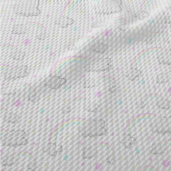 Cartoon Rainbow Clouds Birdseye Piqué