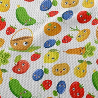 Cute Fruits And Vegetables Birdseye Piqué