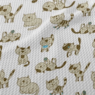 Hand Drawn Domestic Cat Birdseye Piqué