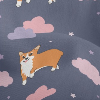 Hand Drawn Corgi In The Sky Lightweight Performance Linen