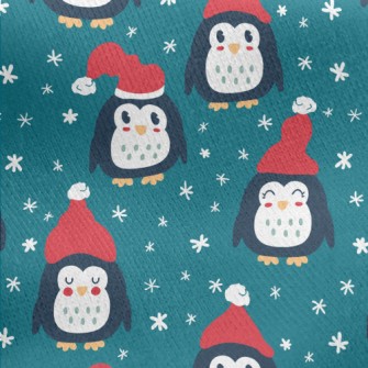 Penguin With Santa Hat Jersey Backed Fleece