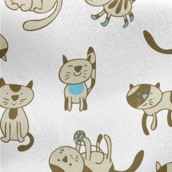 Hand Drawn Domestic Cat Jersey Backed Fleece