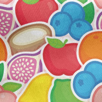 Colorful Fruit Stickers Jersey Backed Fleece