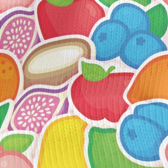 Colorful Fruit Stickers Stretch Jersey