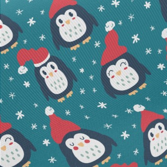Penguin With Santa Hat Midweight Cotton Poplin